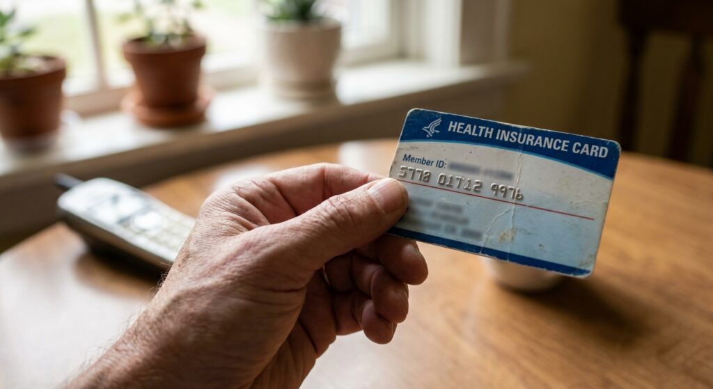 Hand holding health insurance card while preparing to call about substance use treatment coverage in Cincinnati
